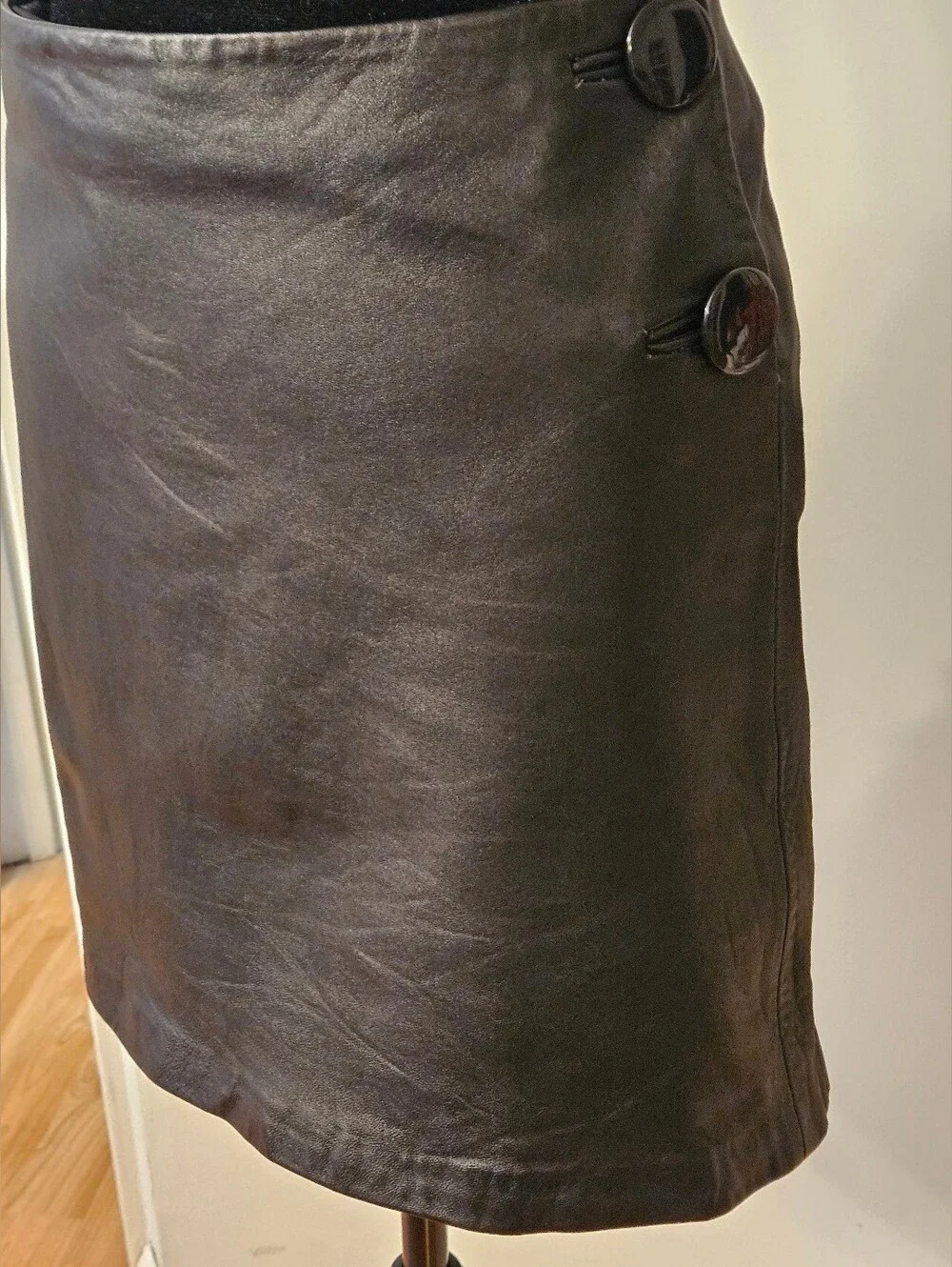 INC Classic Black Leather Button-Accent Skirt